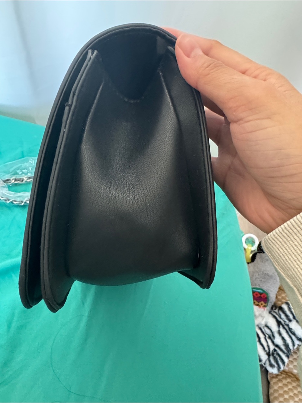 Badgley Mischka Black Quilted Chain-Handle Shoulder Bag with Pearl Accent - Picture 4 of 9